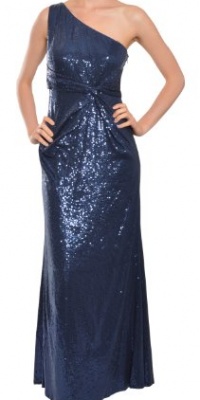 David Meister Glam One Shoulder Fully Sequins Knit Evening Gown Dress