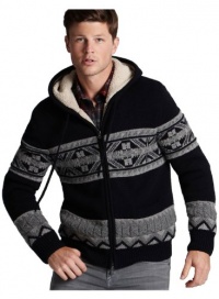 $395 Vince Wool Cardigan Zip Up Hoodie Sweater Large L Navy Blue With Sherpa Lining