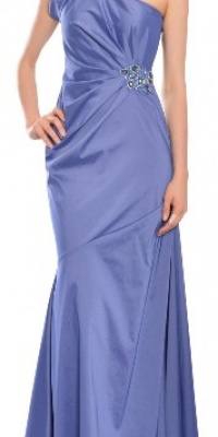 David Meister Sensuous One Shoulder Fitted Evening Gown Dress