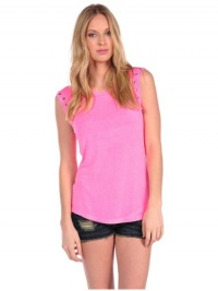 Vintage Havana Womens Stud Trim Muscle Tank - Hot Pink - Medium