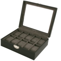 Watch Box Storage Case Leather For 10 Watches With Lucite Window