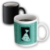 Aqua green flowered dress with stars and striped and damask ribbon frames - 11oz Magic Transforming Mug