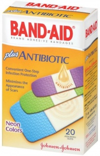 Band-Aid Brand Adhesive Bandages, Plus Antibiotic, Neon Colors, 20-Count Assorted Sizes