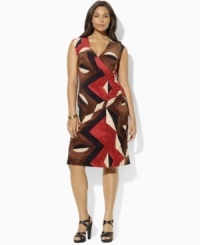 Lauren Ralph Lauren's sleek matte jersey dress is a wardrobe essential, and this faux-wrap dress is a flattering styling option year-round. (Clearance)