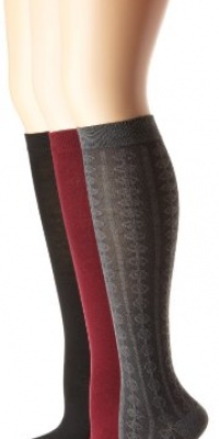 Nine West Women's Textured and Solid Flat Knit 3 Pair Pack Knee High Sock