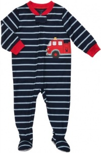 Carter's Boys 12-24 Months Striped Firetruck Poly Sleeper (18 Months, Navy)