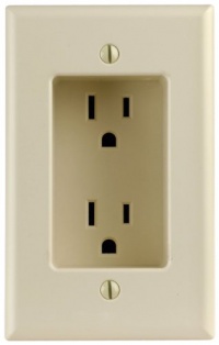 Leviton 689-I 15 Amp 1-Gang Recessed Duplex Receptacle, Residential Grade, with Screws Mounted to Housing, Ivory