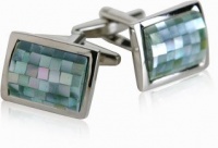 Gray Green Mother of Pearl Mosaic Stainless Steel Cufflinks by Cuff-Daddy