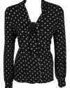 Charter Club Womens Polka Dot Long Sleeve Top