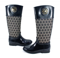 Michael Kors Womens Fulton Tall Black Rubber Rain Boot