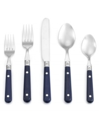 For a riveting meal. The Le Prix flatware set from Ginkgo gives casual tables an added sense of fun with colored handles secured to polished stainless steel.