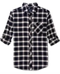 With your favorite pair of jeans, this plaid shirt from Guess is the right dose of casual cool.