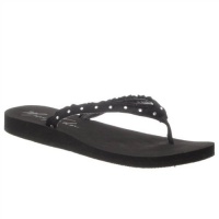 Marc Fisher Women's Fluff Thong Sandals in Black Satin