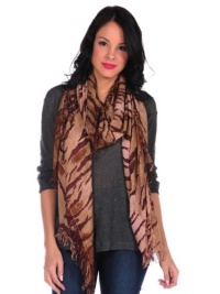 Theodora & Callum Womens Rose Multi Tiger Fall Allover Fringe Scarf - Rose - One Size