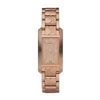 New BURBERRY BU1112 Women's Small Case Rose Gold Tone Watch with Etched Signature Pattern Bracelet