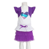 Girls 10 Purple White Sequin Heart 2pc Top Mesh Skirt Outfit