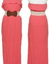 TRIXXI Strapless Ruffle Tier Belted Maxi Dress [E462630V9I], CORAL 836, MEDIUM