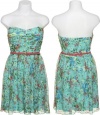 TRIXXI Floral Lace Strapless Sweetheart Belted Stretch Dress [86B6704YLI], TURQ 440, 5