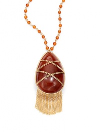 THE LOOKPendant designWire-wrapped orange rutilated quartz and carnelian accents Tassel details on pendant19 tcw14k goldfilled settingTHE MEASUREMENTPendant drop, about 2½Length, about 19ORIGINImported