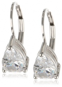 Platinum Plated Sterling Silver Pear-Shaped Cubic Zirconia Lever Back Earrings