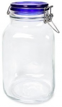 Bormioli Rocco Fido Square Jar with Blue Lid, 50-3/4-Ounce