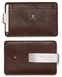 A double Gancini logo on the exterior augments the refined leather of this stately credit card holder, perfect for traveling abroad or a leaner, lighter carry.