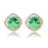 Contessa Bella Fancy Genuine 18k Gold Plated Green and Clear Swarovski Austrian Crystal Elements Beautiful Framed Round Stone Pierced Stud Post Women Earrings Elegant Crystal Fashion Jewelry