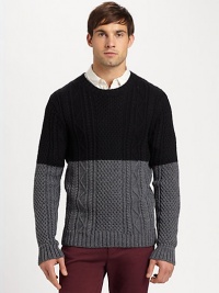 A contemporary trend of the moment, this block design is shaped in a sumptuous wool blend with a crewneck and cable knit detailing at the front.CreweneckRibbed knit collar, cuffs and hem45% acrylic/40% alpaca/15% woolDry cleanImported