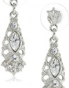 1928 Jewelry Silver Tone Crystal Filigree Drop Earrings