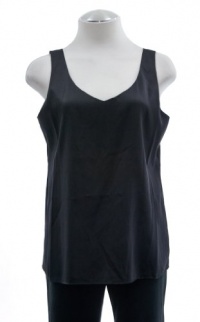 Eileen Fisher Black Stretch Silk Charmeuse V-Neck Cami Top P-Medium