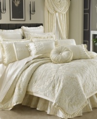 Add a touch of European opulence to your bedroom with the Rothschild comforter set from J Queen. Allover woven ivory damask print is the focal point, while sophisticated pleats provide extra dimension for a luxe presentation.