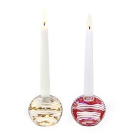 Kosta Boda Glimmer Candlestick Thin Red Stripe Pair