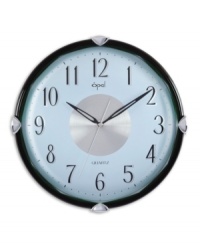 Combining a sleek aluminum dial and translucent green case, this contemporary wall clock gets you there on time and in style. With glass dome and soundless, tick-tock-free movement by Opal Clocks.