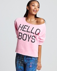 Coyly express your intentions in this Rebel Yell sweatshirt, emblazoned with the words Hello Boys.