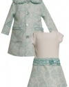 Aqua-Blue Ivory Ruffle Jacquard Dress / Coat Set AQ2FR,Bonnie Jean Todders Special Occasion Flower Girl Party Dress