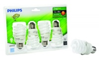 Philips 417071 Energy Saver Compact Fluorescent 13-Watt T2 Soft White Twister Household Light Bulb, 4-pack