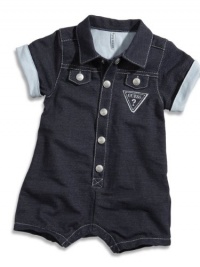 GUESS Kids Boys Newborn Roll-Up Sleeve Romper (0-9M), INDIGO (3/6M)