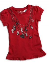 GUESS Kids Girls Little Girl Puff-Sleeve Logo Tee, RED (3T)