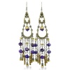 Antique Finish Gold Tone Purple Beaded 4 Inch Chandelier Dangle Drop Earrings