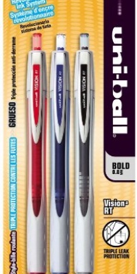 uni-ball Vision RT Retractable Bold Point Roller Ball Pens, 3 Colored Ink Pens (1741786)