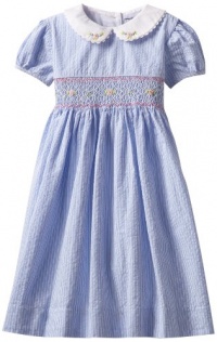 Hartstrings Girls 2-6X Little Cotton Seersucker Short Sleeve Dress, Blue/White Stripe, 6X