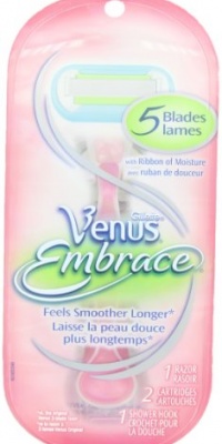 Gillette Venus Embrace Pink Razor, 1 Razor handle and 2 Womens Razor Refill Cartridges Kit