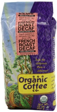 The Organic Coffee Company, French Roast Water Processed Decaf Whole Bean Coffee, 12-Ounce Bags (Pack of 3)