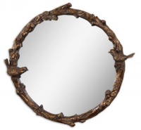 Paza Round Mirror with Bird Accents