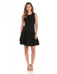 HALSTON HERITAGE Women's Sleeveless Scoop Neck Ponte Dress, Black, 2