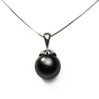 Sterling Silver 13mm Black Shell Pearl Pendant Necklace , 18