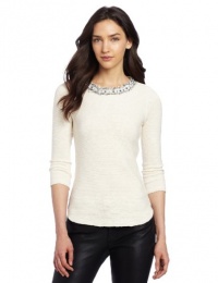 Rebecca Taylor Women's Embellished Tweed Top, Cream, 8