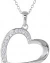 Sterling Silver Simulated Diamond Love with Curved Open Heart Pendant Necklace, 18