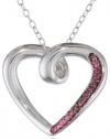 Sterling Silver Red Diamond Accent with Paint Color Open Heart Pendant Necklace, 18