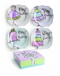 Rosanna Happy Birthday Dessert Plates, Set of 4